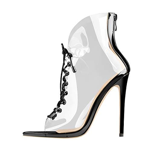 Richealnana Women's Clear Stiletto Heel Lace Up Sandals
