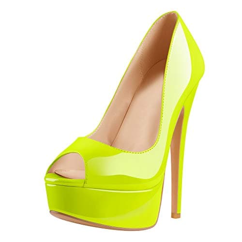 Richealnana Women's Peep-Toe Platform Classic Pumps — Fluorescent Green