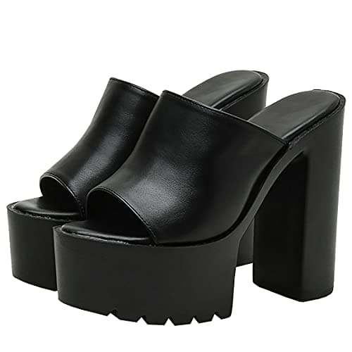 Trendenzy Women's Chunky Platform Slide Open Toe Heel Slippers