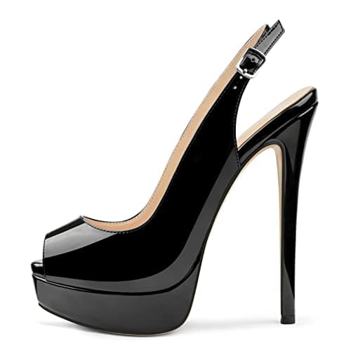 MERUMOTE Women's 6 Inch Stiletto Heels Peep Toe Pumps for Dress & Wedding Party — Slingback Black