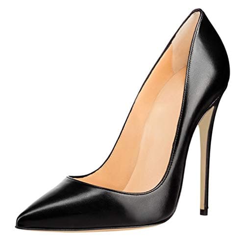 COLETER Women's 4.72 Inch Patent Leather Pointed Toe Wedding Stilettos — Matte Black