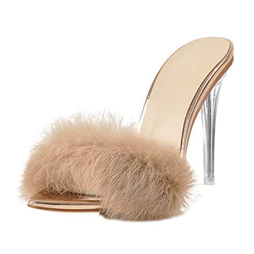 LISHAN Women's Fur Mules Slide Sandals — Rose Gold