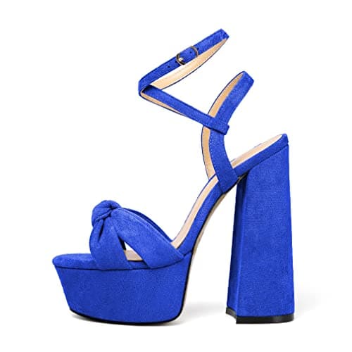 YODEKS Women's Peep Toe Ankle Strap Animal Print Sandals — Suede Royal-blue