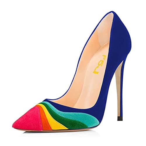 FSJ Women's Stilettos Formal Pointed Toe High Heel Shoes Größe 4-15 US — Blue2 Suede