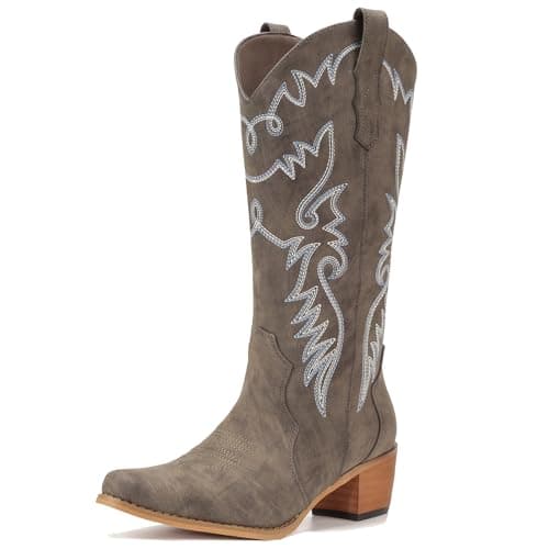 IXU Women's Pointy Toe Mid Calf Western Cowgirl Boots — Khaki