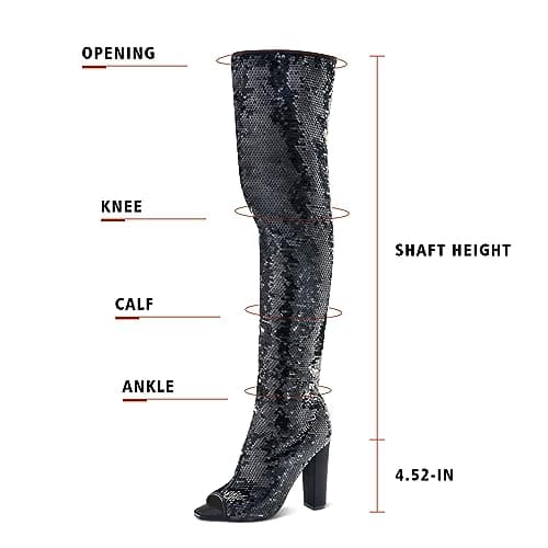 KHPAERMEI Sparkly Women's Over-The-Knee Sequin Boots for Party Prom