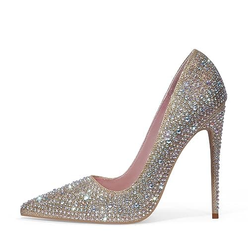 Elisabet Tang Women's Pointed Toe 4.7 inch Stiletto Heels Party Shoes — Gold Glitter