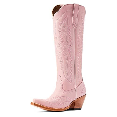 ARIAT Women's Casanova Knee-High Western Boot, Brushed Leather Booties — Powder Pink