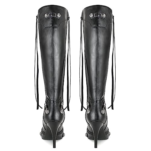 Women's Black Knee High Stiletto Boot TrendsPwd Toe Zippered Heel
