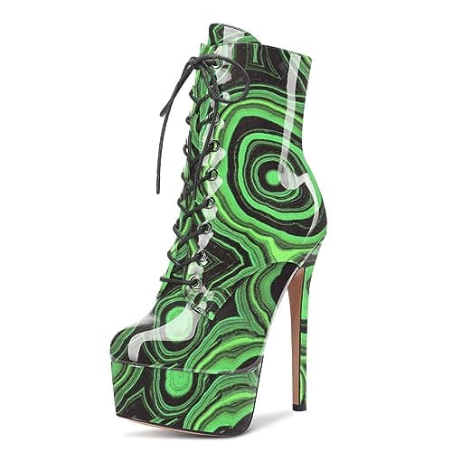 Castamere Women's High Heel Lace-Up Ankle Boots With Zipper Stiletto Heels 6 Inches — Green Vortex