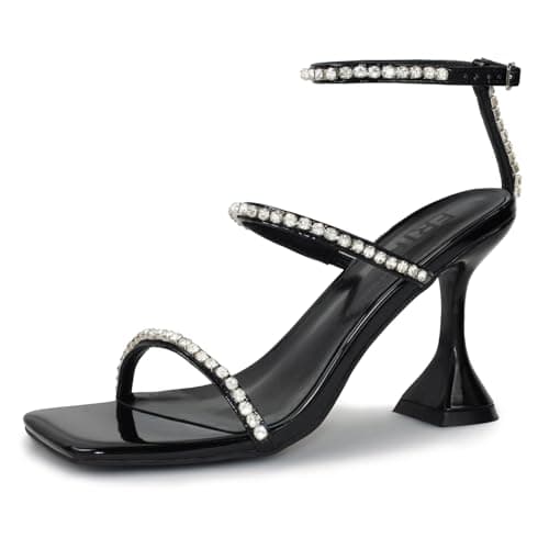 FRJR Women's Sparkly Rhinestone Kitten Heel Sandals with Stiletto Strap for Party Prom Wedding — Black