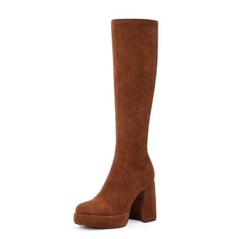 Modatope Platform Knee High Boots for Women — A-brownsuede