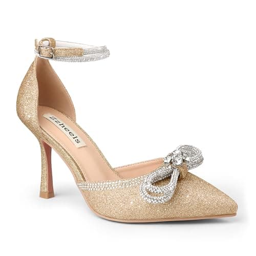 Zzheels Women's Sparkly Rhinestone Stiletto Bridal Party Heels — Gold Glitter