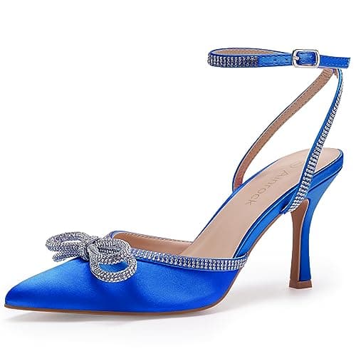 Ainrock Women's Sparkly Rhinestone Wedding Heeled Pumps for Bridal Dress — Blue