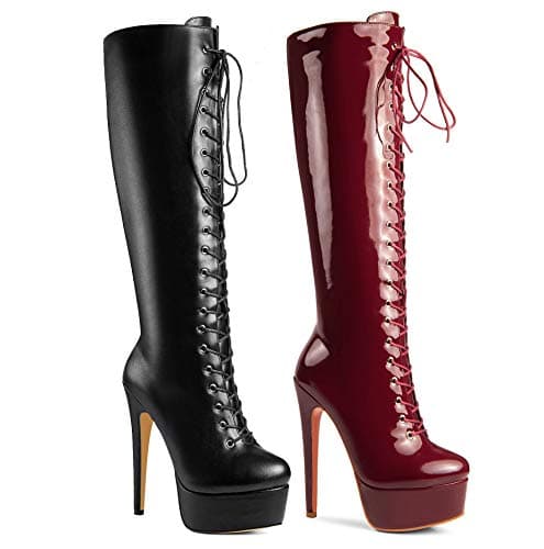 Sexy Fashion Ultra High Stiletto Heels Platform Lace Up Boots for Women