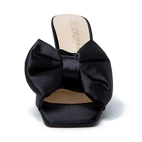 LIURUIJIA Women's Bow Heels Mules Slip-On Wedding Shoes