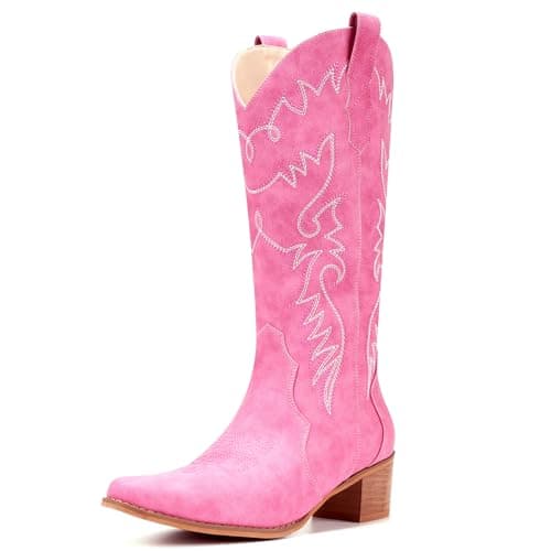 IXU Women's Pointy Toe Mid Calf Western Cowgirl Boots — Pink