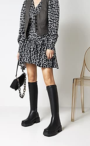 Vivianly Women's Knee High Chunky Heel Zip Boots