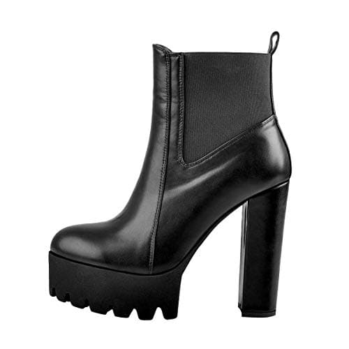 Richealnana Women's Elastic Platform Ankle Booties — Black Pu
