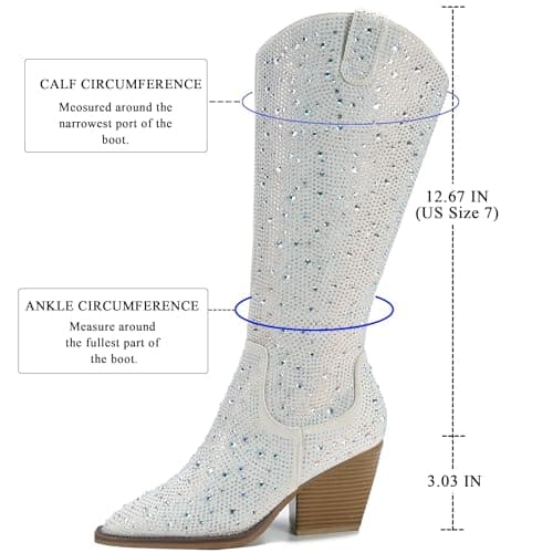 TPBKGVUW Women's Sparkly Rhinestone Knee High Cowgirl Boots
