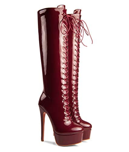 Sexy Fashion Ultra High Stiletto Heels Platform Lace Up Boots for Women