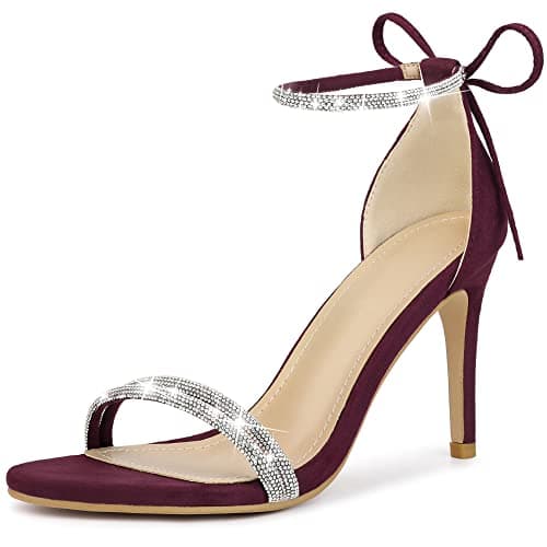 Perphy Rhinestone Ankle Tie Stiletto Heels Sandals — Burgundy