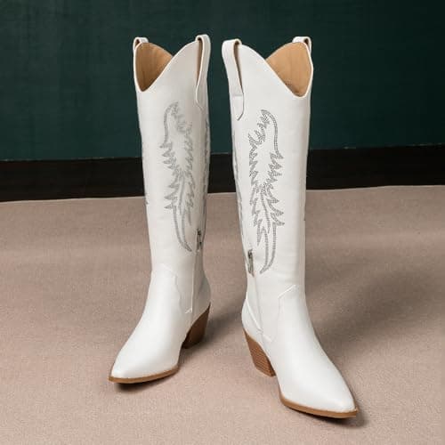 Amoji Women's Western Cowboy Knee High Boots with Zipper 307