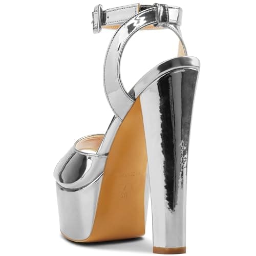 NobleOnly Women's High Block Platform Prom Heels Ankle Strap Sandals 5.9" Heels