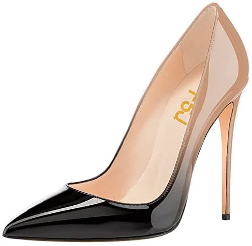 FSJ Women's Stilettos Formal Pointed Toe High Heel Shoes Größe 4-15 US — Black-nude