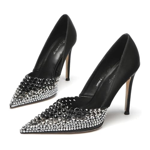 Lryweisy Women's 4 Inch Stiletto Rhinestone Heels for Wedding Party Shoes