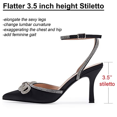 Ainrock Women's Sparkly Rhinestone Wedding Heeled Pumps for Bridal Dress