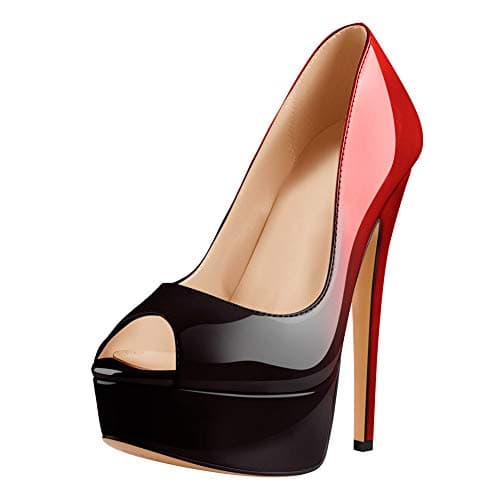 Richealnana Women's Peep-Toe Platform Classic Pumps — Red to Black Gradient