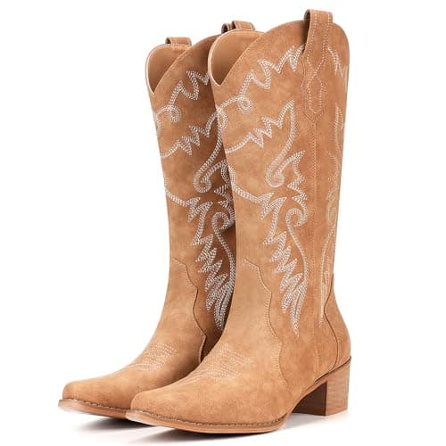IXU Women's Pointy Toe Mid Calf Western Cowgirl Boots