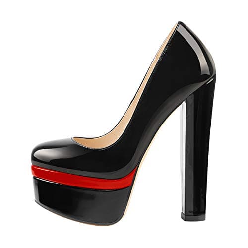 Richealnana Women's Sky High Heel Pump for Party — Double Platform Black Red