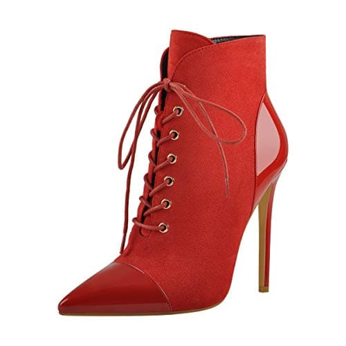 Richealnana Women's Red Lace-Up Ankle Boots US 9