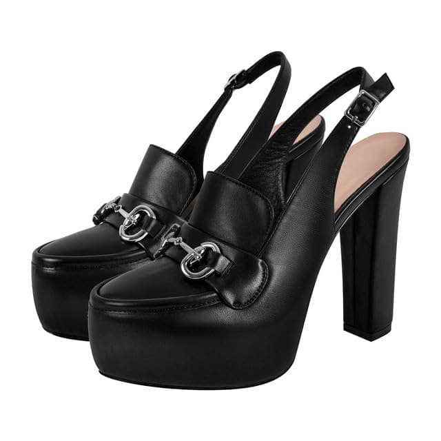Richealnana Women's Chunky Heel Back Strap Buckle Pull-On Pumps