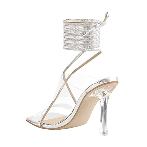 Richealnini Women's Square Toe Clear Heel Sandals