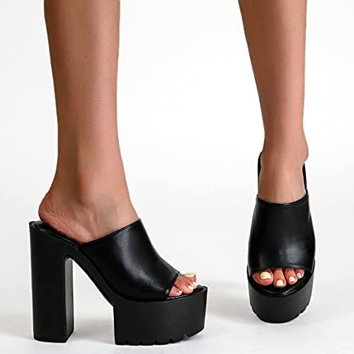 Trendenzy Women's Chunky Platform Slide Open Toe Heel Slippers