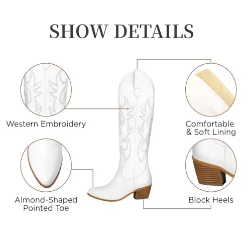 Stalov Western PointedToe Chunky Heel Knee High Cowgirl Boots