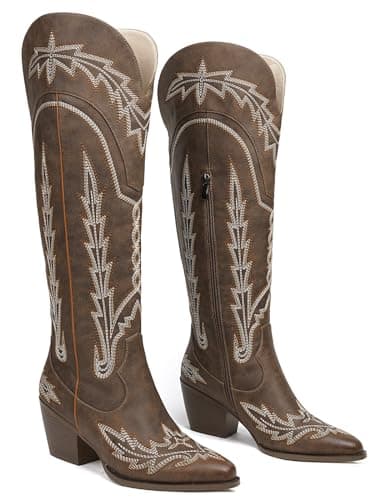 Red RONILURN Women's Cowboy Cowgirl Mid Calf Western Boots