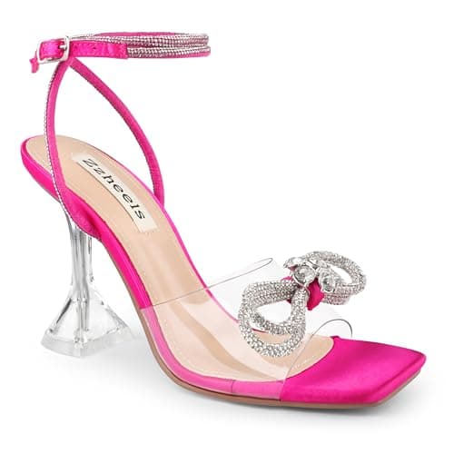 Zzheels Clear Crystal Double Bowknot Slingback Heels for Party and Weddings — 3.74"rose