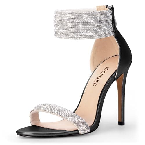 100FIXEO Elegant Rhinestone Heeled Open Toe Wedding Shoes — Black