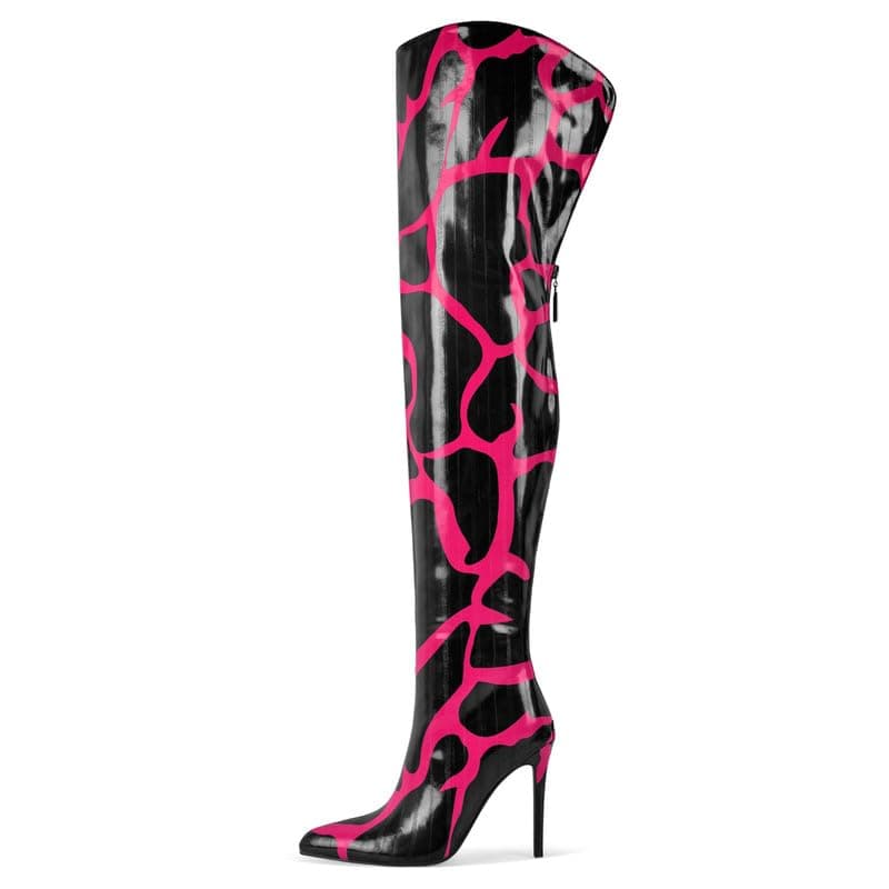 Women's Over the Knee Thigh Boots High Heels for Women LongBoot — Pink Black