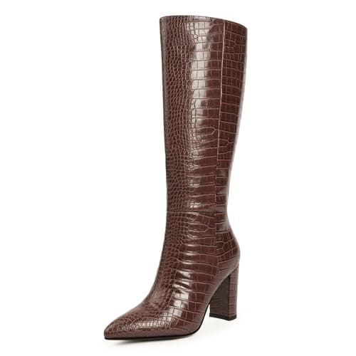 Modatope Women's Tall Knee High Block Heel GoGo Boots - Size 6-11 — Brown