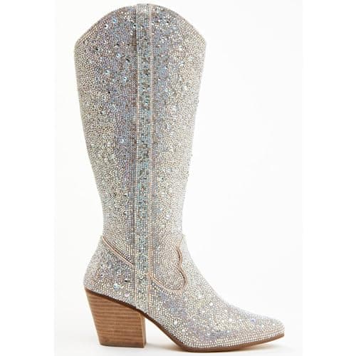 Sparkly Rhinestone Knee High Boots for Women Cowgirl Bling Shoes