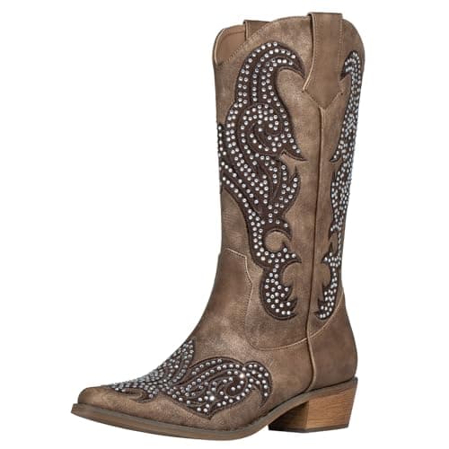 SheSole Women's Sparkly Black Rhinestone Cowgirl Boots for Party & Wedding — Brown