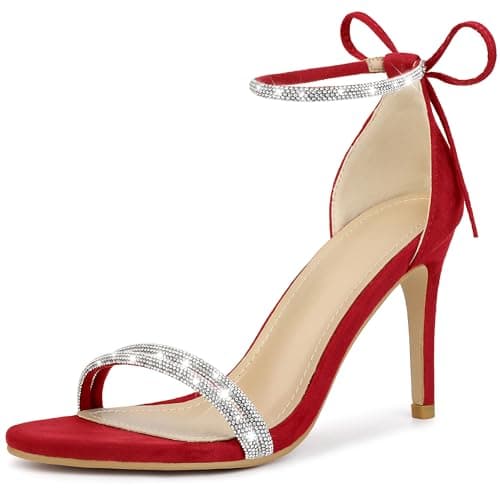 Perphy Rhinestone Ankle Tie Stiletto Heels Sandals — Red