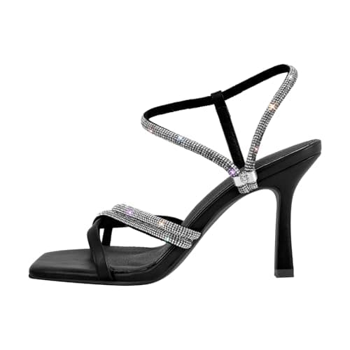 Richealnana Women's Ankle Strap Sandals with Shining Straps and Square Toe