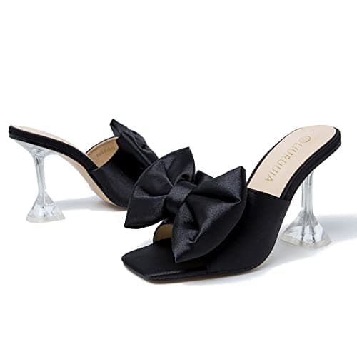 LIURUIJIA Women's Bow Heels Mules Slip-On Wedding Shoes