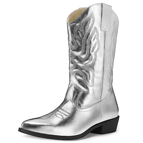 Mysoft Women's Cowboy Boots Embroidered Mid-Calf Pointed Toe